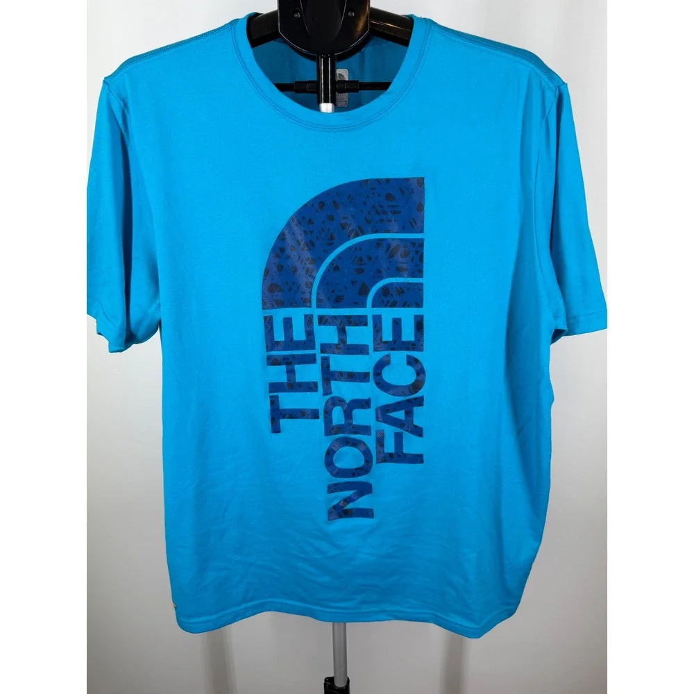 The North Face Mens VaporWick Blue Vertical Logo Graphic Active T-Shirt Large